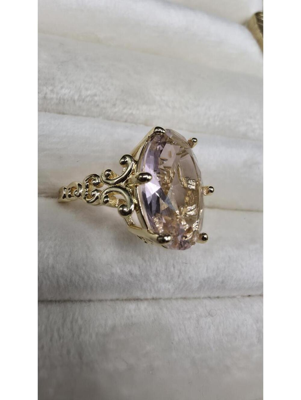 Vintage Style Pink Zirconia 14K Gold plated Ring Size 7 Elegant Statement